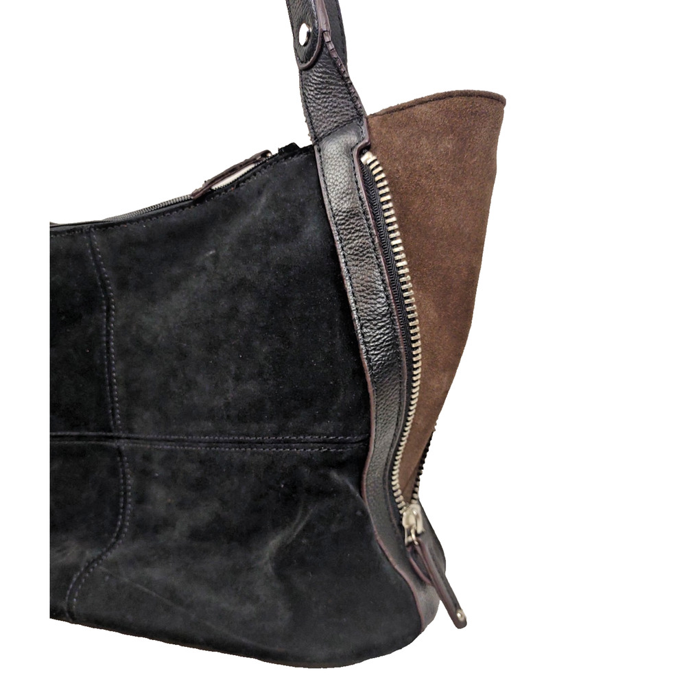 TIGNANELLO Black & Brown Suede/Leather Expandable Hobo Shoulder Bag Handbag - Picture 11 of 13